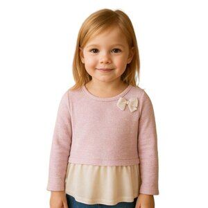 Healthtex Knit Metallic Textured Top Long Sleeve Bardot Pink Size 4T